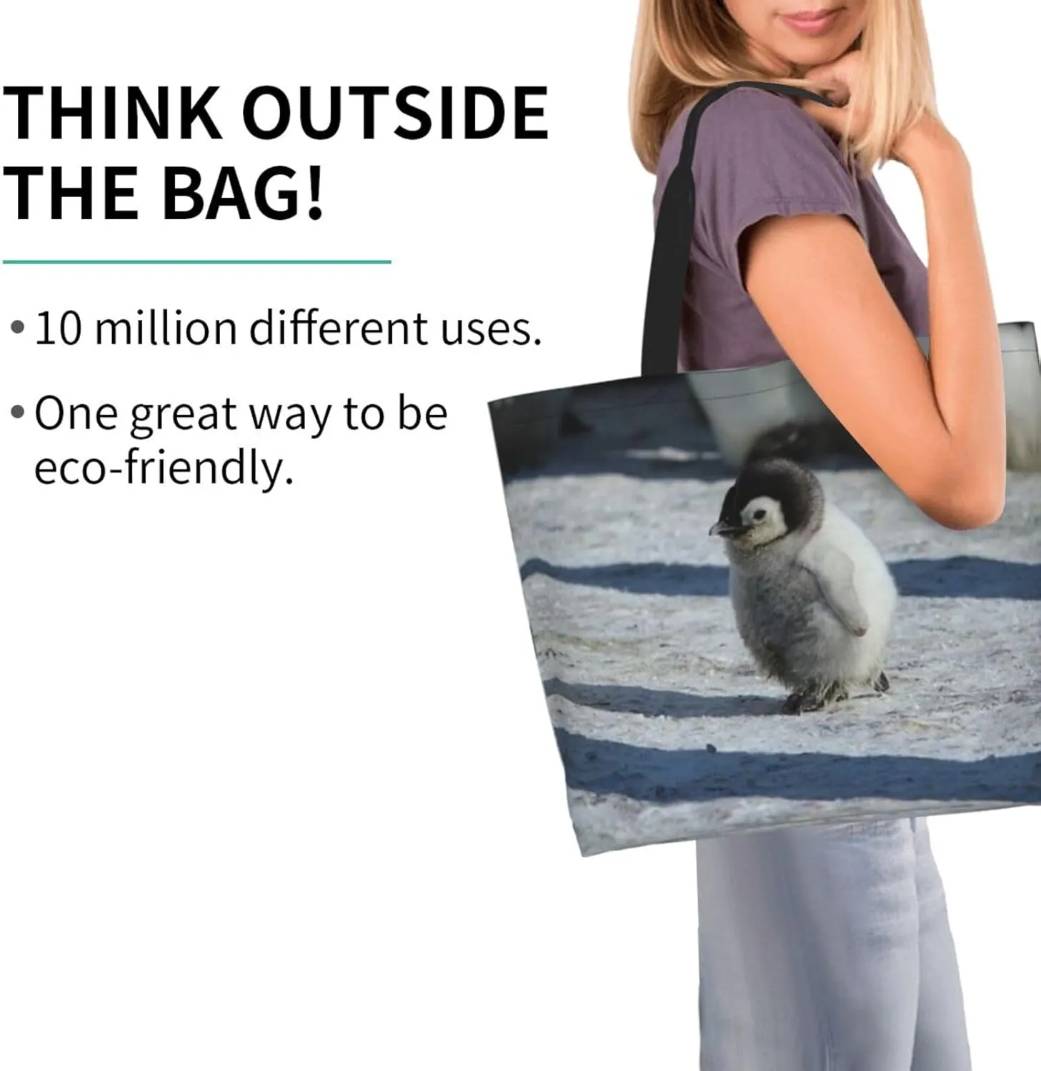 Penguin Canvas Tote Bag Cute Shoulder Bag Handbag Casual Animal Grocery Bags Penguin Bag for Outdoors