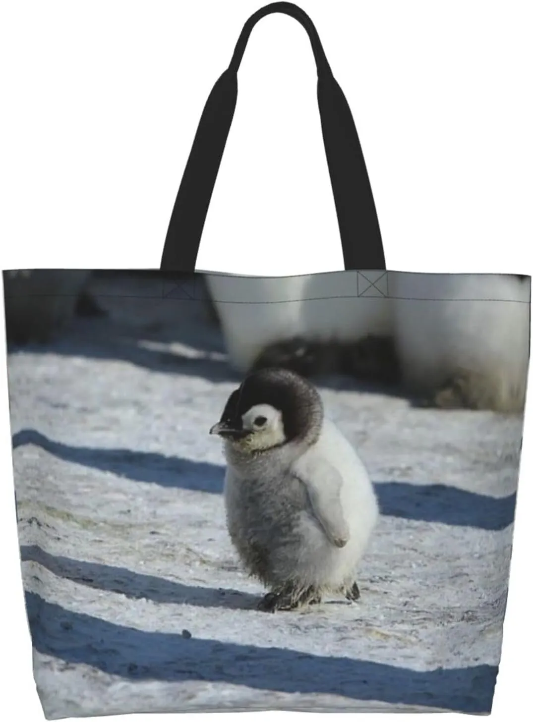 Penguin Canvas Tote Bag Cute Shoulder Bag Handbag Casual Animal Grocery Bags Penguin Bag for Outdoors