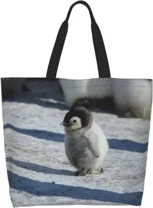 Penguin Canvas Tote Bag Cute Shoulder Bag Handbag Casual Animal Grocery Bags Penguin Bag for Outdoors