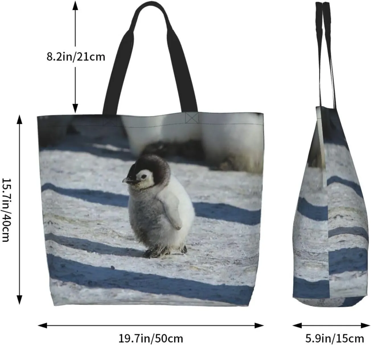 Penguin Canvas Tote Bag Cute Shoulder Bag Handbag Casual Animal Grocery Bags Penguin Bag for Outdoors