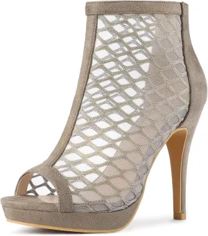 Perphy Platform Peep Toe Mesh Back Zip Stiletto Heel Sandal for Women