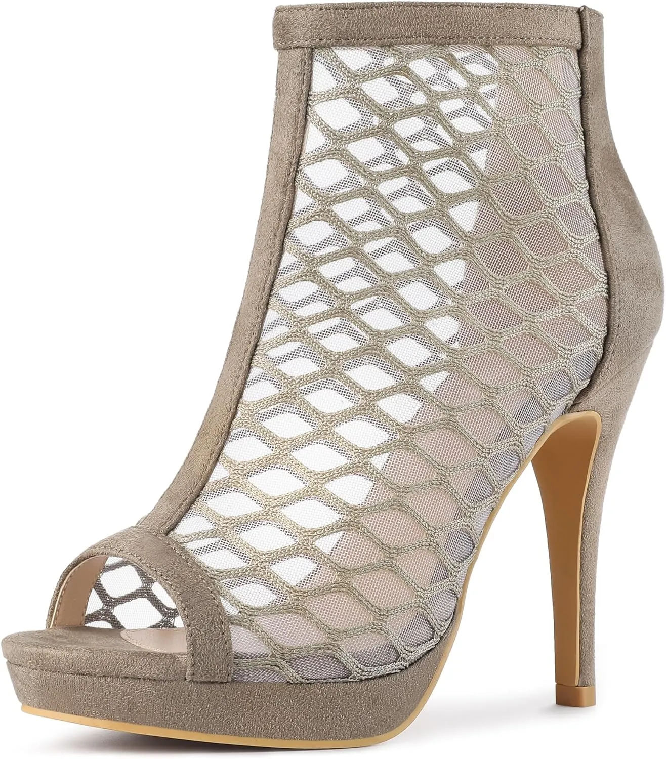 Perphy Platform Peep Toe Mesh Back Zip Stiletto Heel Sandal for Women