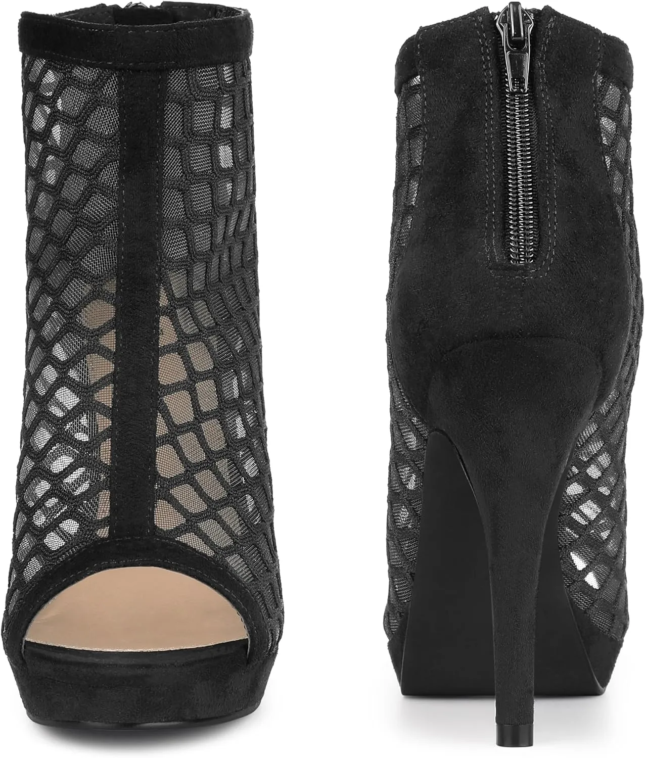 Perphy Platform Peep Toe Mesh Back Zip Stiletto Heel Sandal for Women