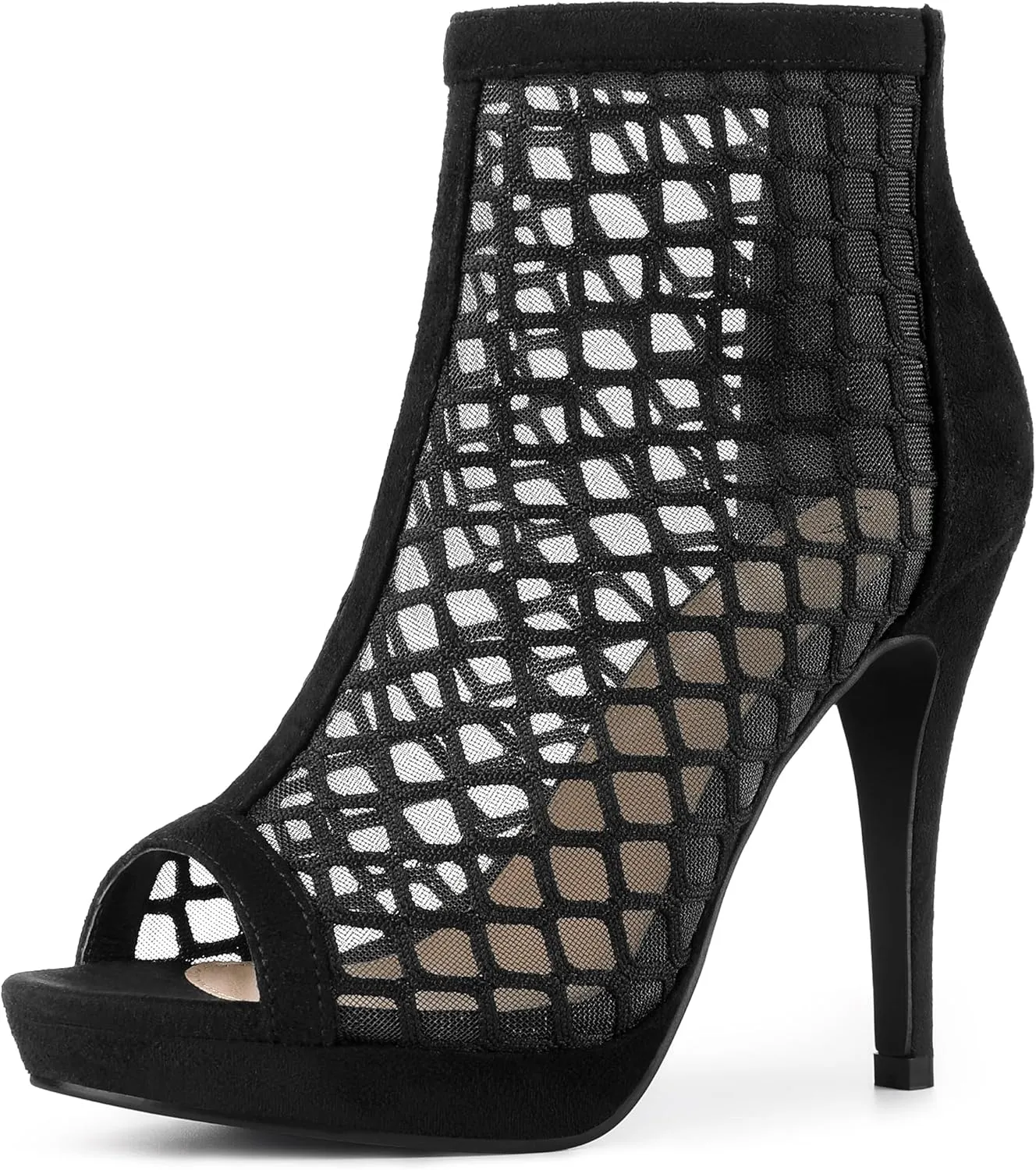 Perphy Platform Peep Toe Mesh Back Zip Stiletto Heel Sandal for Women