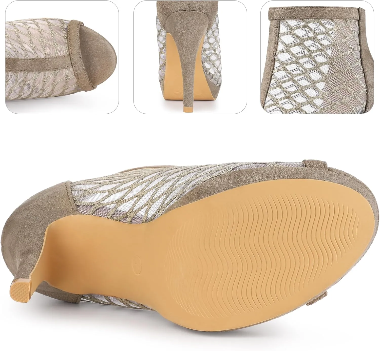 Perphy Platform Peep Toe Mesh Back Zip Stiletto Heel Sandal for Women