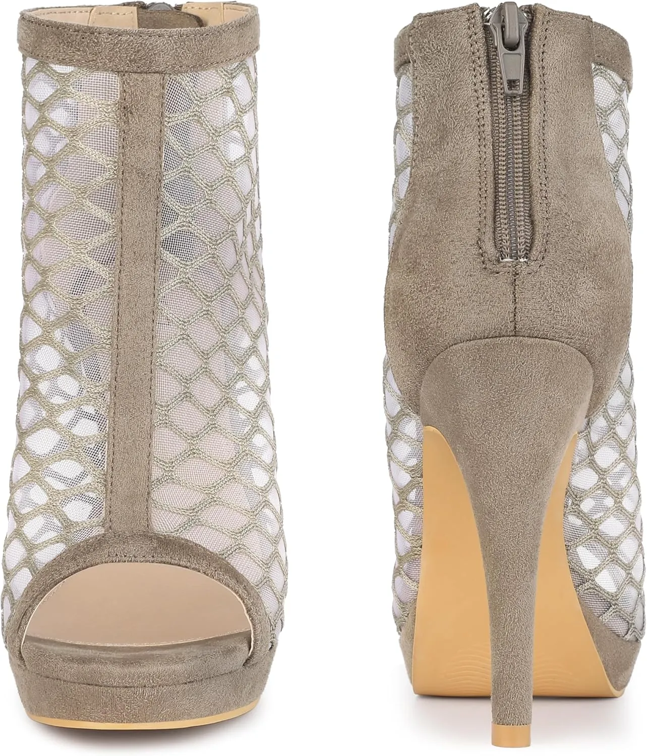 Perphy Platform Peep Toe Mesh Back Zip Stiletto Heel Sandal for Women