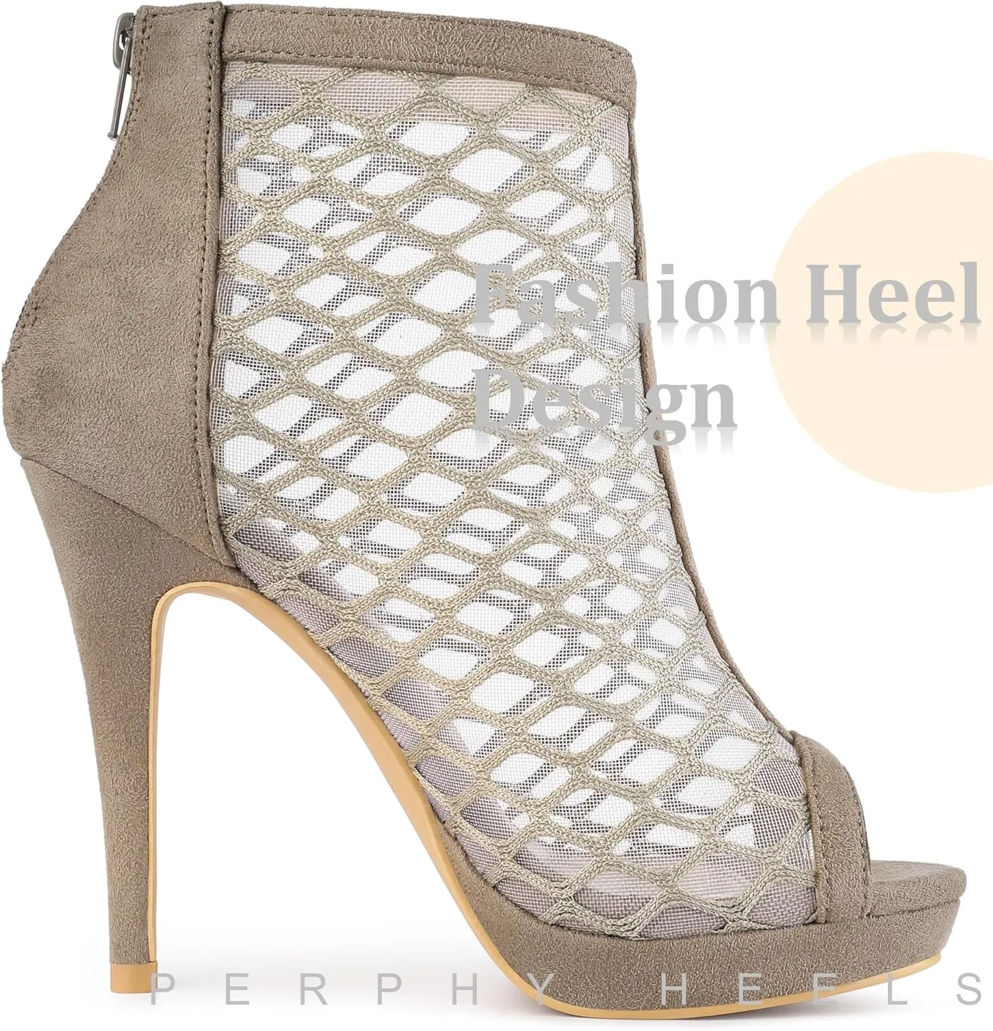 Perphy Platform Peep Toe Mesh Back Zip Stiletto Heel Sandal for Women