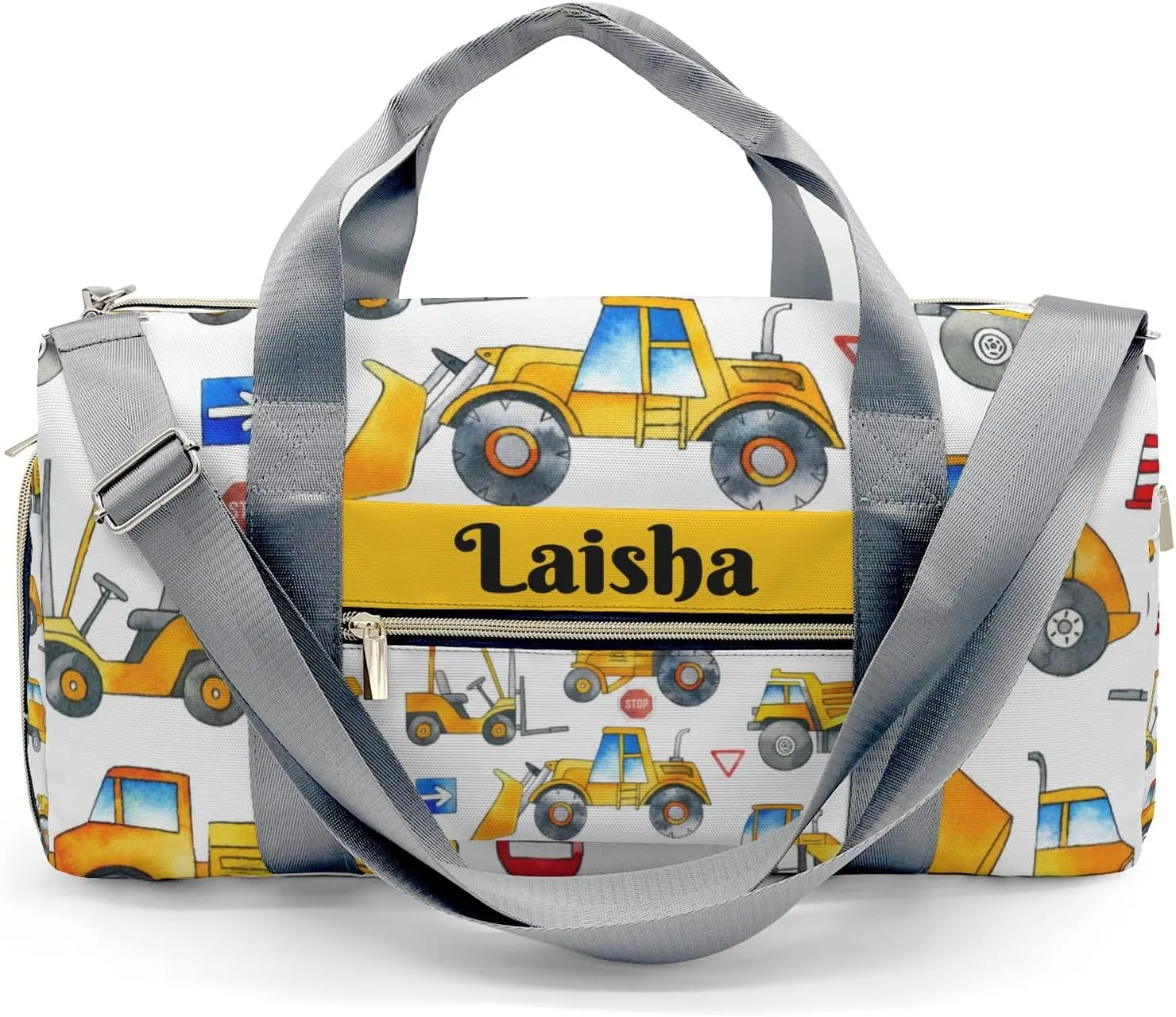 Personalized Construction Cars Duffel Bag,Customized Sport Player Travel Bag for Gifts