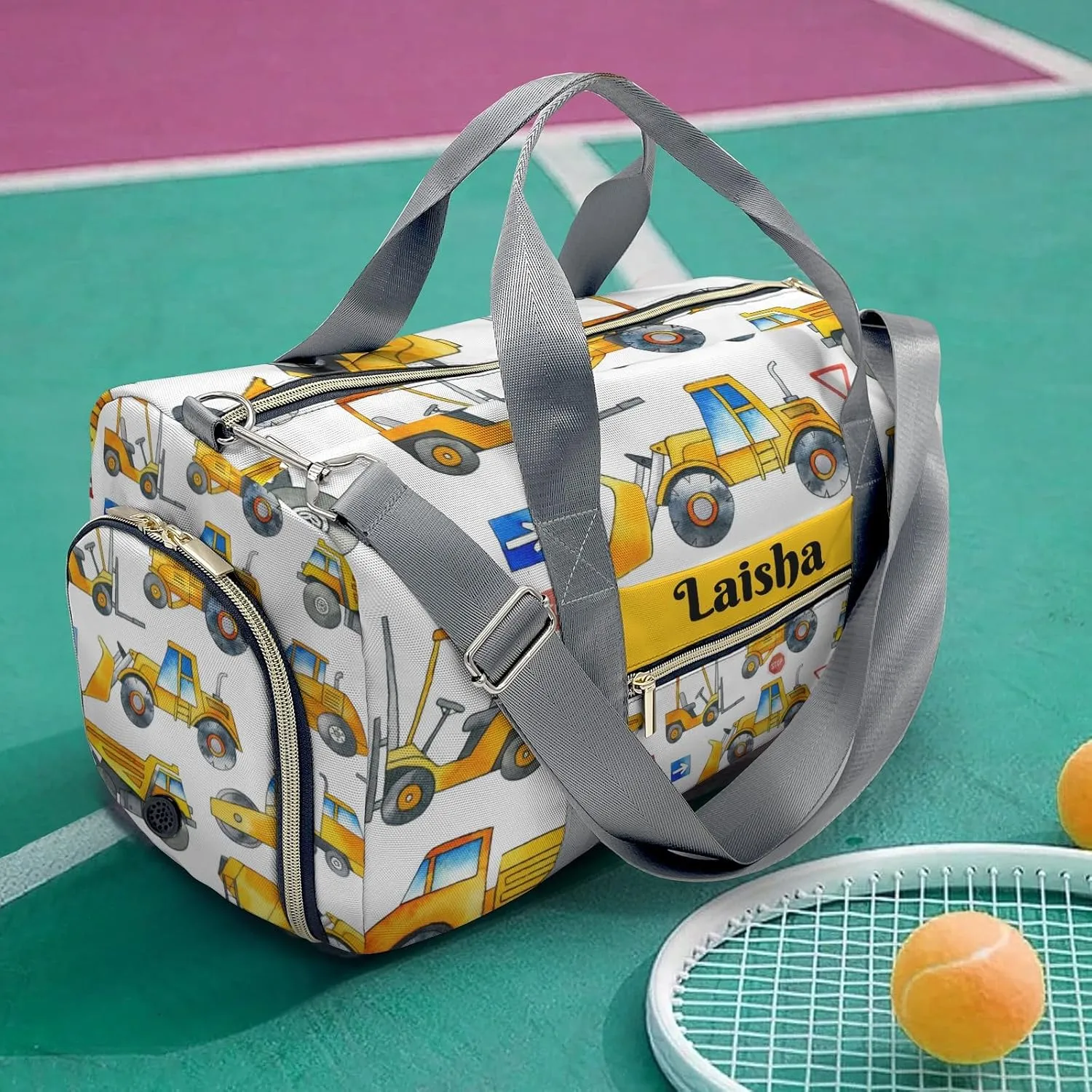 Personalized Construction Cars Duffel Bag,Customized Sport Player Travel Bag for Gifts