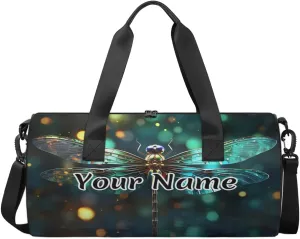 Personalized Duffel Bag for Women, Custom Blue Dragonfly Gym Bag for Sports, Waterproof Dance Bag with Name, Lightweight Carryon Gym Bag, Vintage Animal