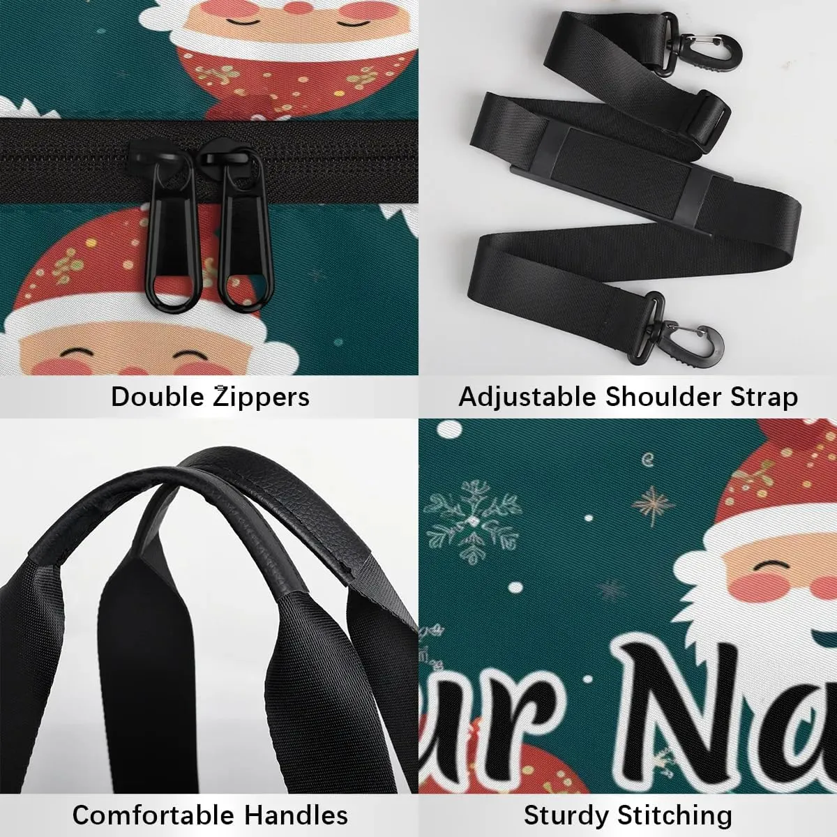 Personalized Duffel Bag for Women, Custom Christmas Gym Bag for Sports, Waterproof Dance Bag with Name, Lightweight Carryon Gym Bag, Christmas Santa Claus