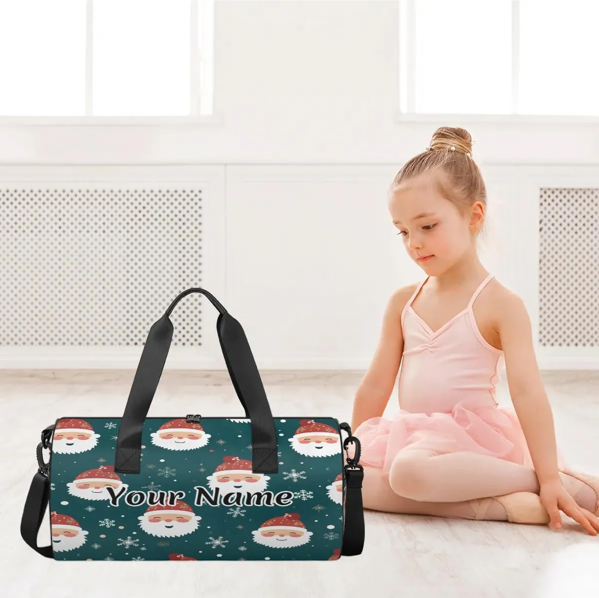 Personalized Duffel Bag for Women, Custom Christmas Gym Bag for Sports, Waterproof Dance Bag with Name, Lightweight Carryon Gym Bag, Christmas Santa Claus