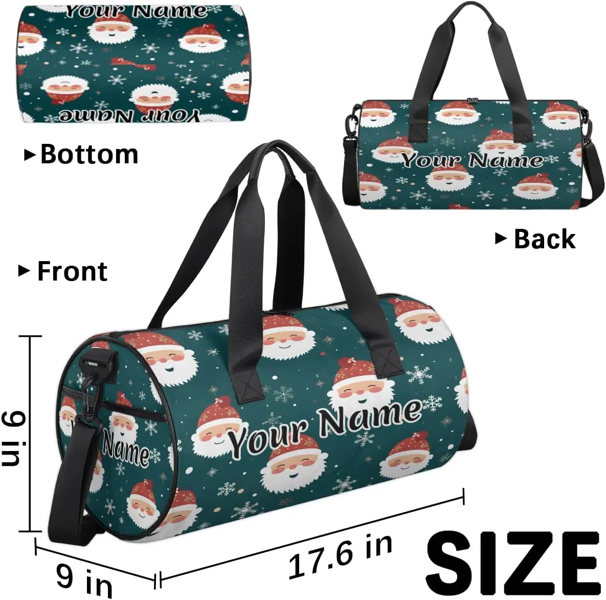 Personalized Duffel Bag for Women, Custom Christmas Gym Bag for Sports, Waterproof Dance Bag with Name, Lightweight Carryon Gym Bag, Christmas Santa Claus