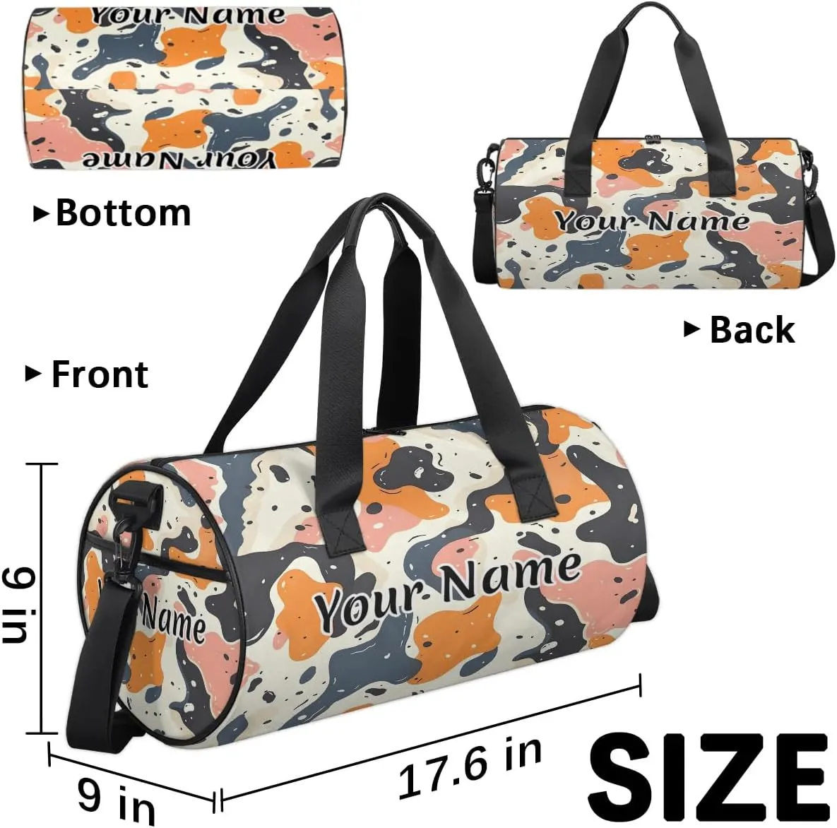 Personalized Duffel Bag for Women, Custom Cow Print Gym Bag for Sports, Waterproof Dance Bag with Name, Lightweight Carryon Gym Bag, Animal Skin Cowhide Pattern
