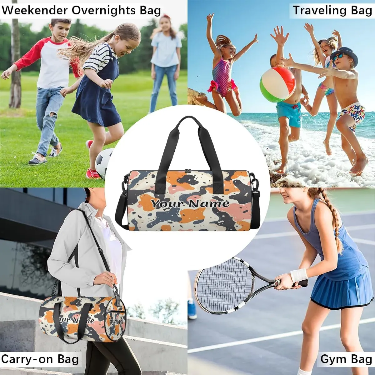 Personalized Duffel Bag for Women, Custom Cow Print Gym Bag for Sports, Waterproof Dance Bag with Name, Lightweight Carryon Gym Bag, Animal Skin Cowhide Pattern