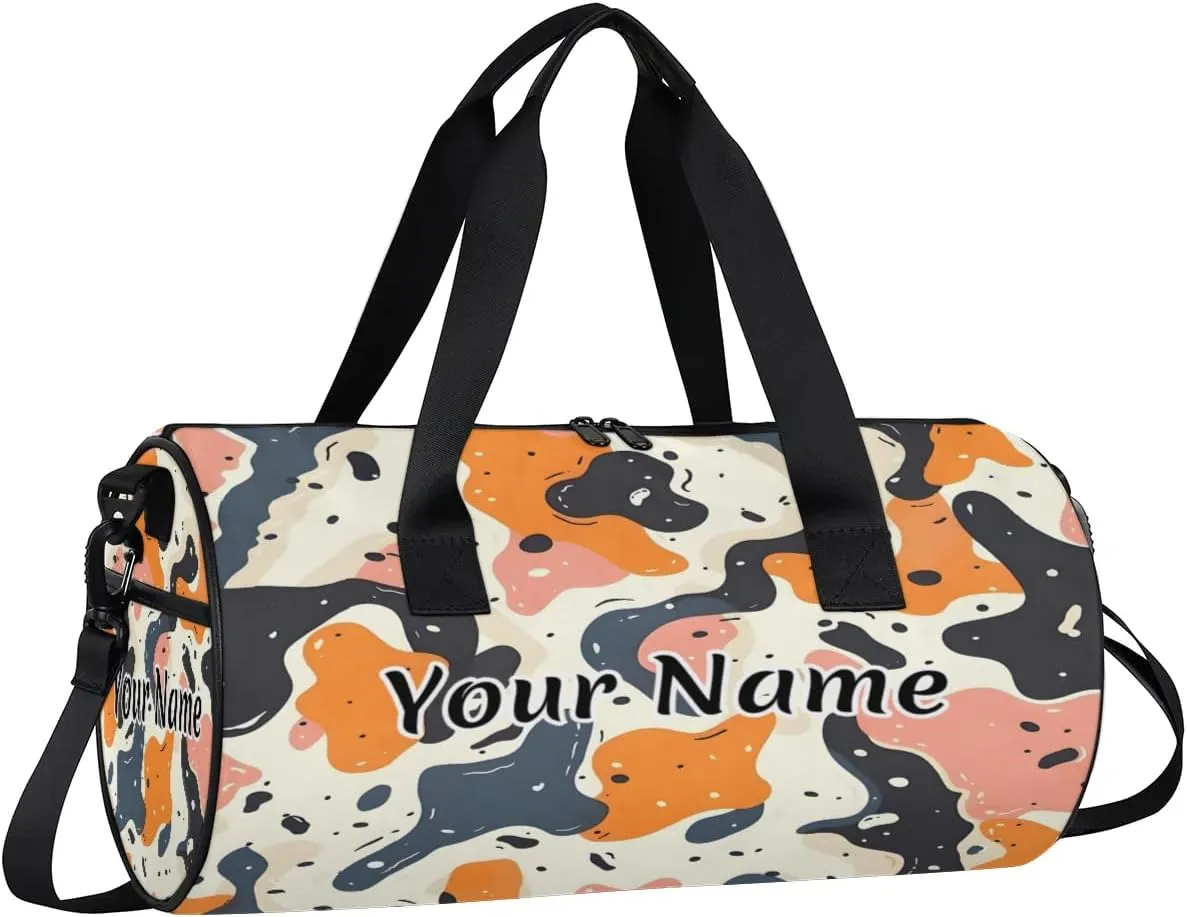 Personalized Duffel Bag for Women, Custom Cow Print Gym Bag for Sports, Waterproof Dance Bag with Name, Lightweight Carryon Gym Bag, Animal Skin Cowhide Pattern