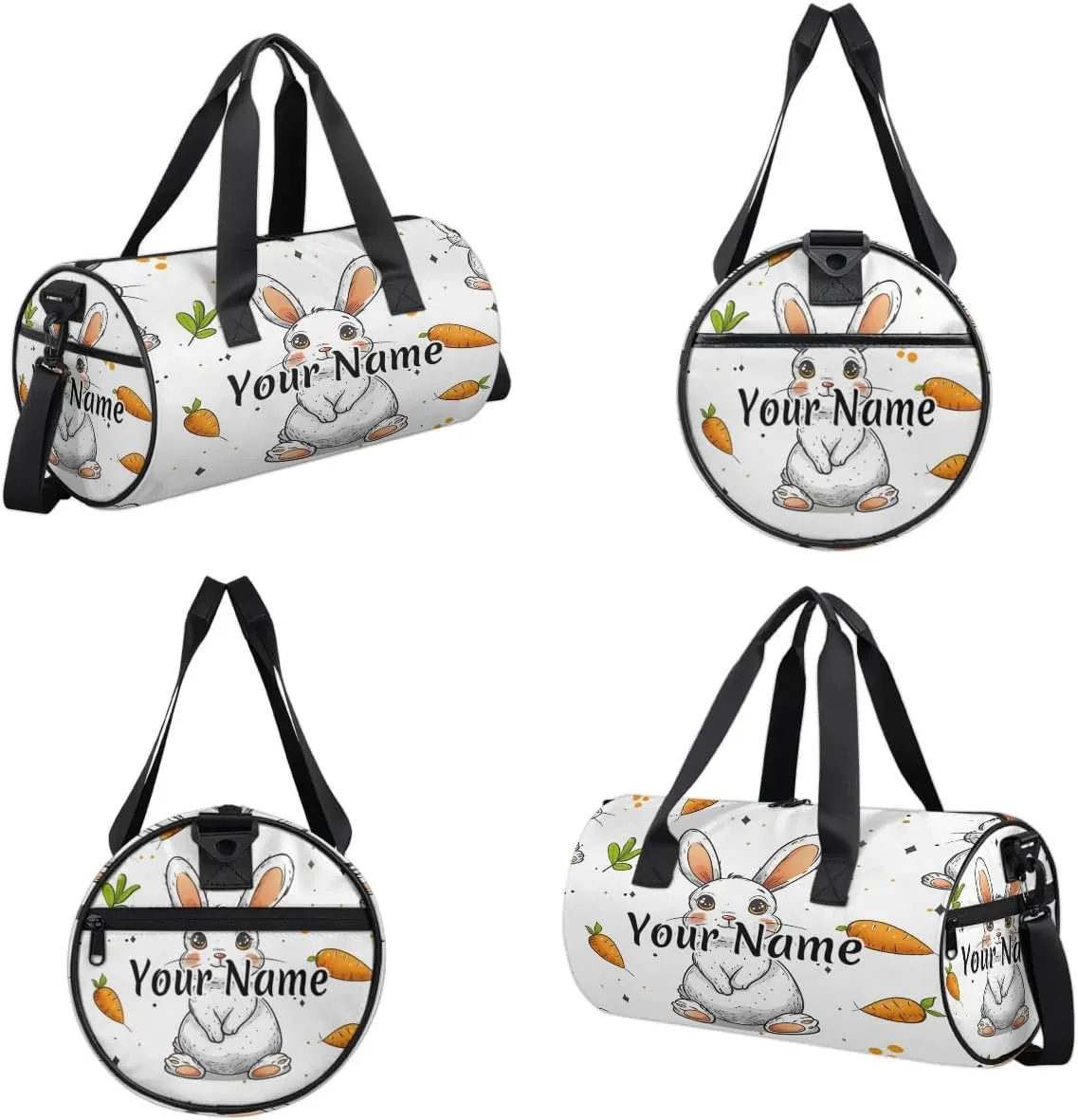 Personalized Duffel Bag for Women, Custom Cute Rabbit Gym Bag for Sports, Waterproof Dance Bag with Name, Lightweight Carryon Gym Bag, Rabbit Carrot