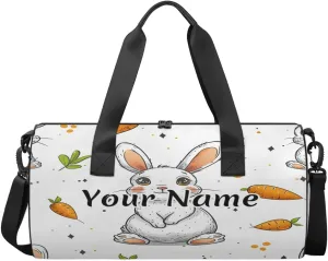 Personalized Duffel Bag for Women, Custom Cute Rabbit Gym Bag for Sports, Waterproof Dance Bag with Name, Lightweight Carryon Gym Bag, Rabbit Carrot