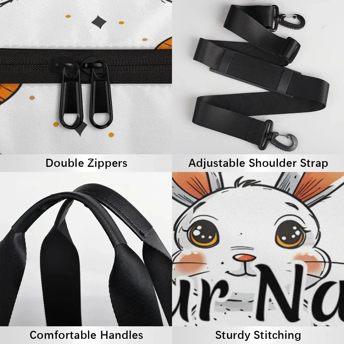 Personalized Duffel Bag for Women, Custom Cute Rabbit Gym Bag for Sports, Waterproof Dance Bag with Name, Lightweight Carryon Gym Bag, Rabbit Carrot