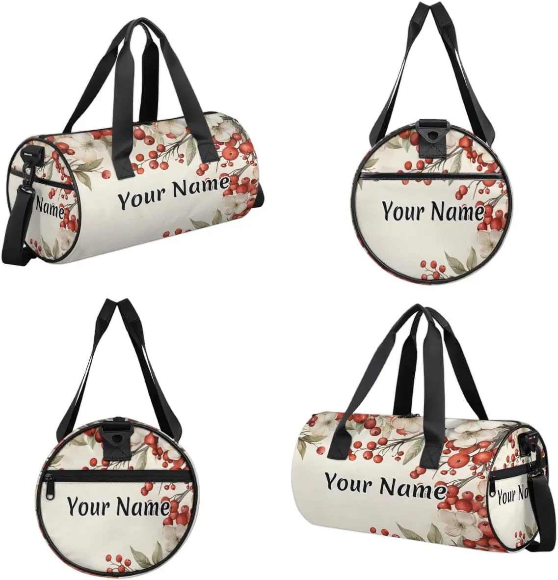 Personalized Duffel Bag for Women, Custom Flower Berries Gym Bag for Sports, Waterproof Dance Bag with Name, Lightweight Carryon Gym Bag, Branches Berries