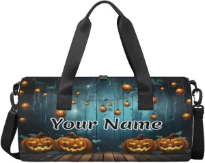 Personalized Duffel Bag for Women, Custom Halloween Pumpkin Gym Bag for Sports, Waterproof Dance Bag with Name, Lightweight Carryon Gym Bag, Evil Pumpkin