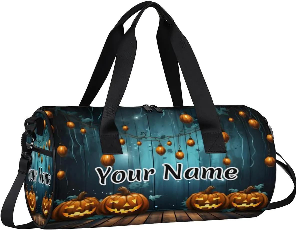 Personalized Duffel Bag for Women, Custom Halloween Pumpkin Gym Bag for Sports, Waterproof Dance Bag with Name, Lightweight Carryon Gym Bag, Evil Pumpkin