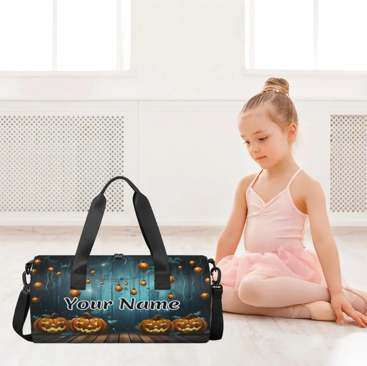 Personalized Duffel Bag for Women, Custom Halloween Pumpkin Gym Bag for Sports, Waterproof Dance Bag with Name, Lightweight Carryon Gym Bag, Evil Pumpkin