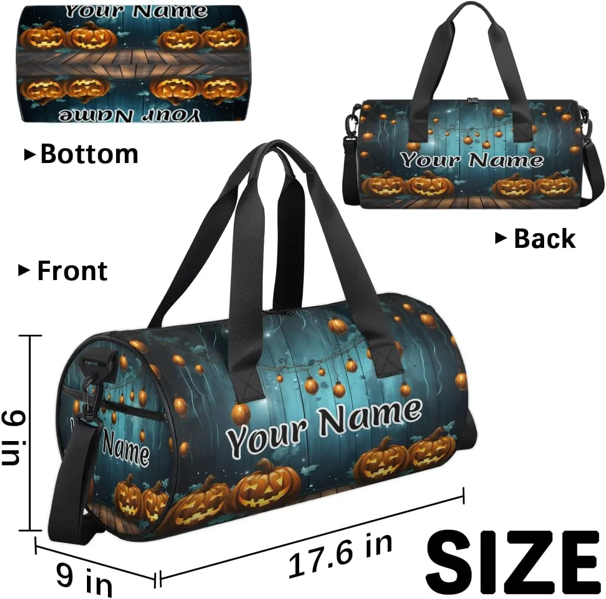Personalized Duffel Bag for Women, Custom Halloween Pumpkin Gym Bag for Sports, Waterproof Dance Bag with Name, Lightweight Carryon Gym Bag, Evil Pumpkin