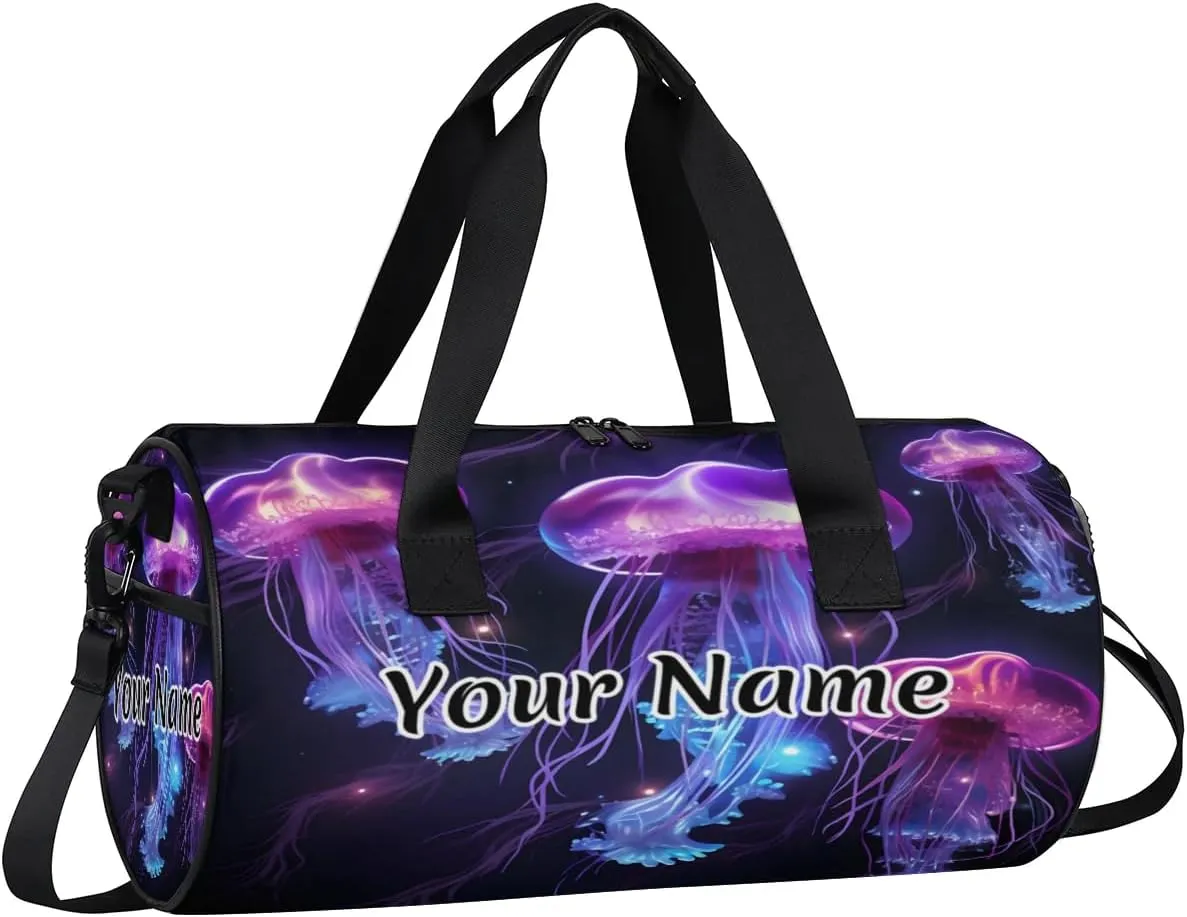 Personalized Duffel Bag for Women, Custom Ocean Jellyfish Gym Bag for Sports, Waterproof Dance Bag with Name, Lightweight Carryon Gym Bag, Cute Jellyfish