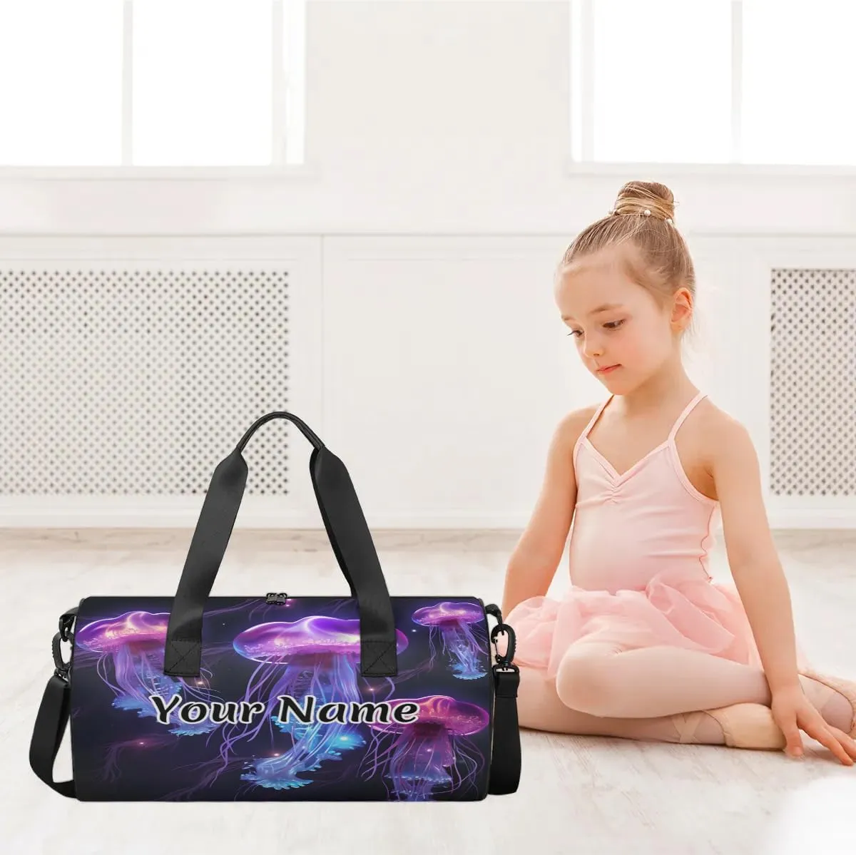 Personalized Duffel Bag for Women, Custom Ocean Jellyfish Gym Bag for Sports, Waterproof Dance Bag with Name, Lightweight Carryon Gym Bag, Cute Jellyfish