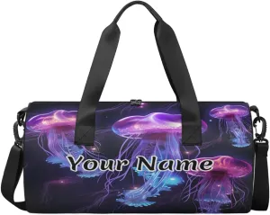 Personalized Duffel Bag for Women, Custom Ocean Jellyfish Gym Bag for Sports, Waterproof Dance Bag with Name, Lightweight Carryon Gym Bag, Cute Jellyfish