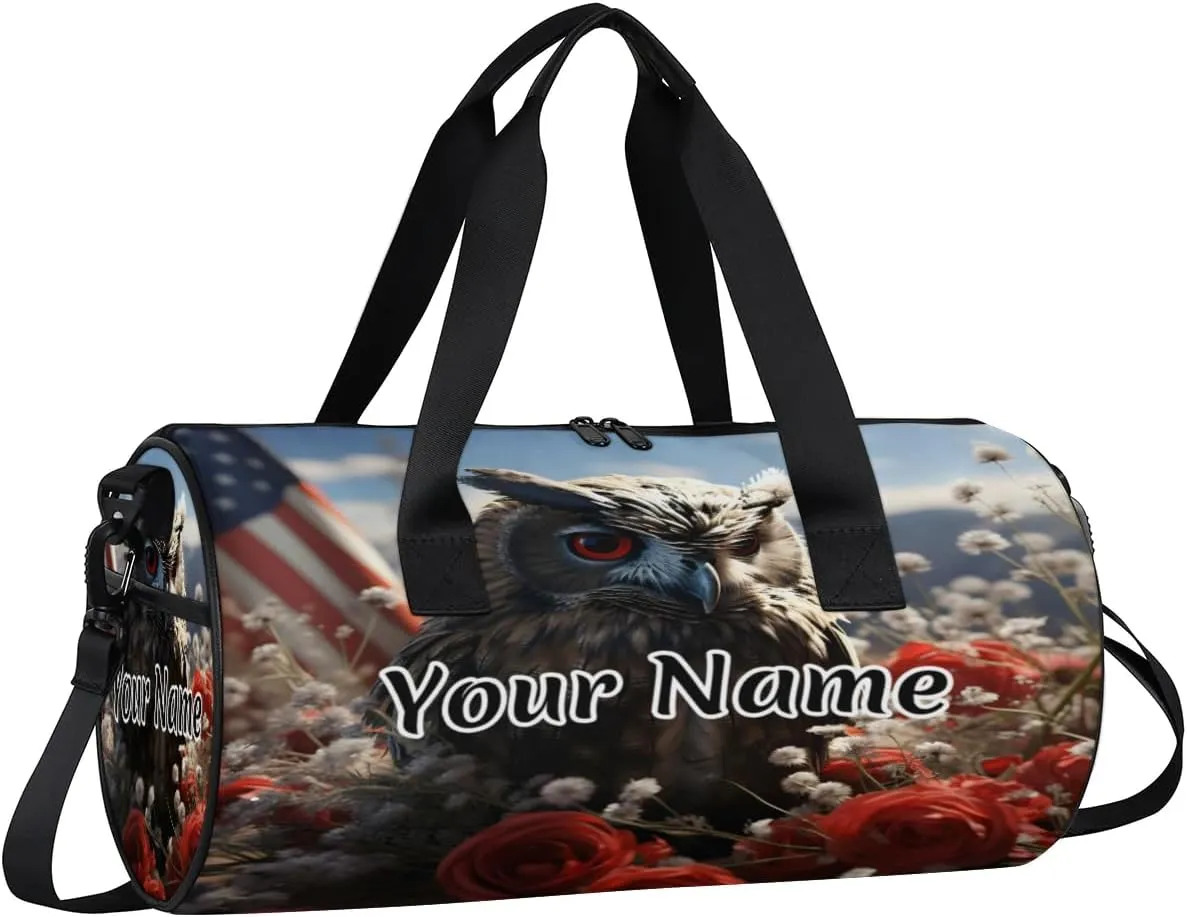 Personalized Duffel Bag for Women, Custom US Flag Print Gym Bag for Sports, Waterproof Dance Bag with Name, Lightweight Carryon Gym Bag, Eagles Rose