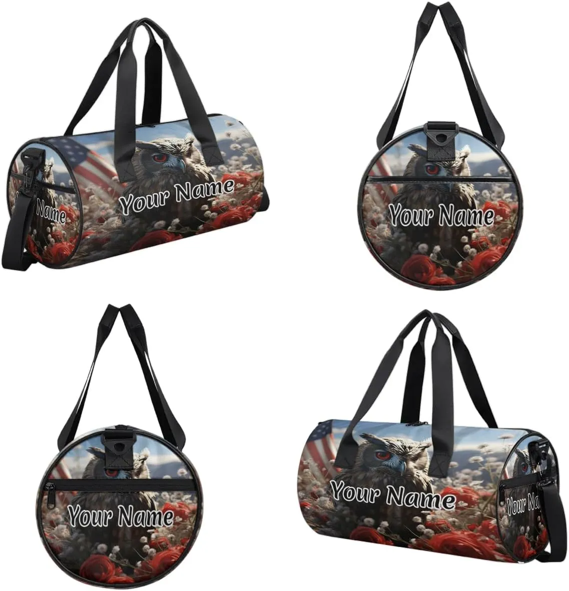 Personalized Duffel Bag for Women, Custom US Flag Print Gym Bag for Sports, Waterproof Dance Bag with Name, Lightweight Carryon Gym Bag, Eagles Rose