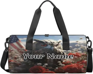 Personalized Duffel Bag for Women, Custom US Flag Print Gym Bag for Sports, Waterproof Dance Bag with Name, Lightweight Carryon Gym Bag, Eagles Rose