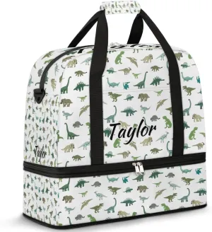 Personalized Duffel Bag with Name, Custom Cute Dinosaur Travel Sports Gym Yoga Beach Bag Customized Weekender Overnight Bag with Shoes Compartment for Women, Dinosaur
