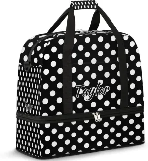 Personalized Duffel Bag with Name, Custom White Polka Dot Travel Sports Gym Yoga Beach Bag Customized Weekender Overnight Bag with Shoes Compartment for Women, Polka Dot