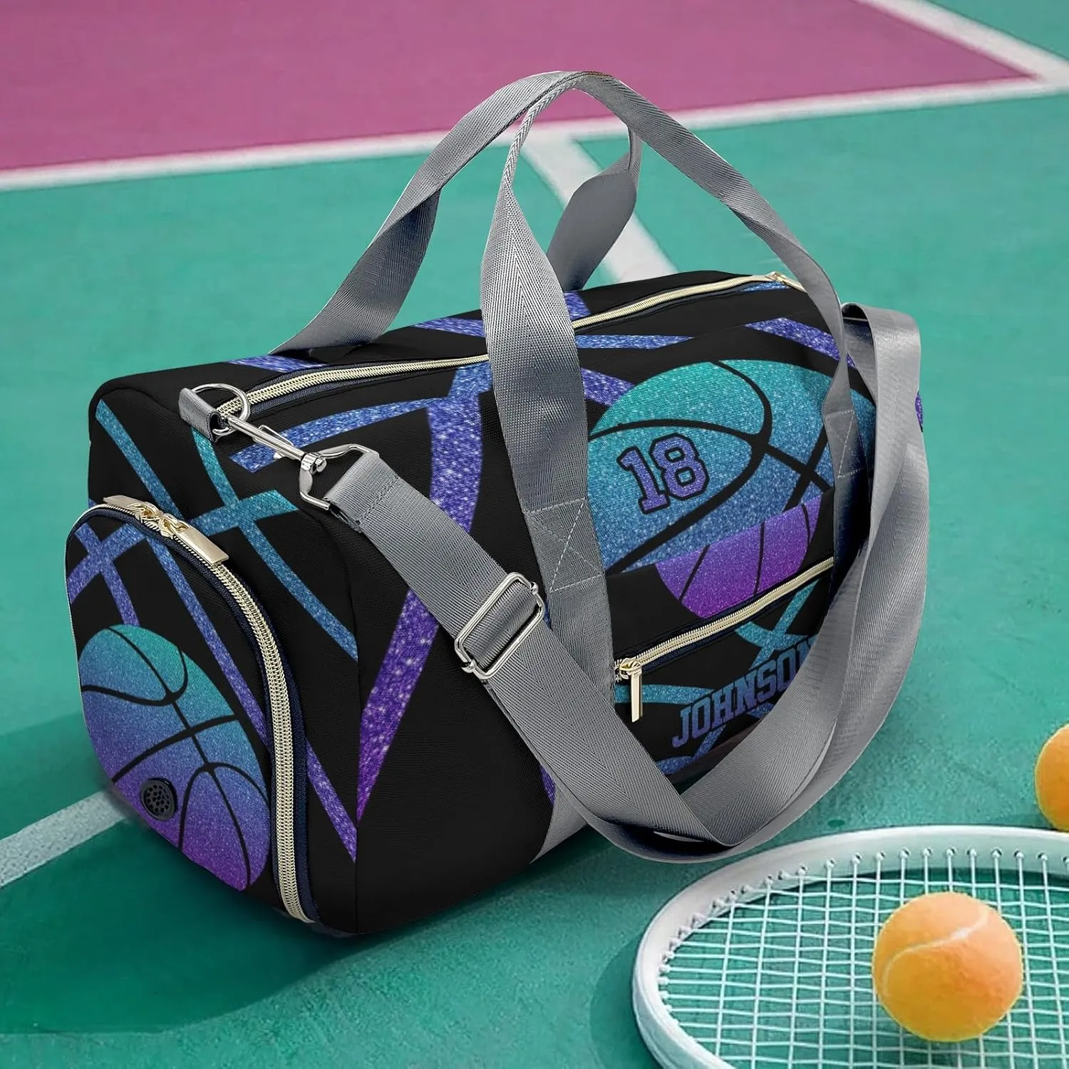 Personalized Gym Bag,Custom Name Basketball Ombre Sport Duffel Bag Weekender Carry On Travel Duffel Bag