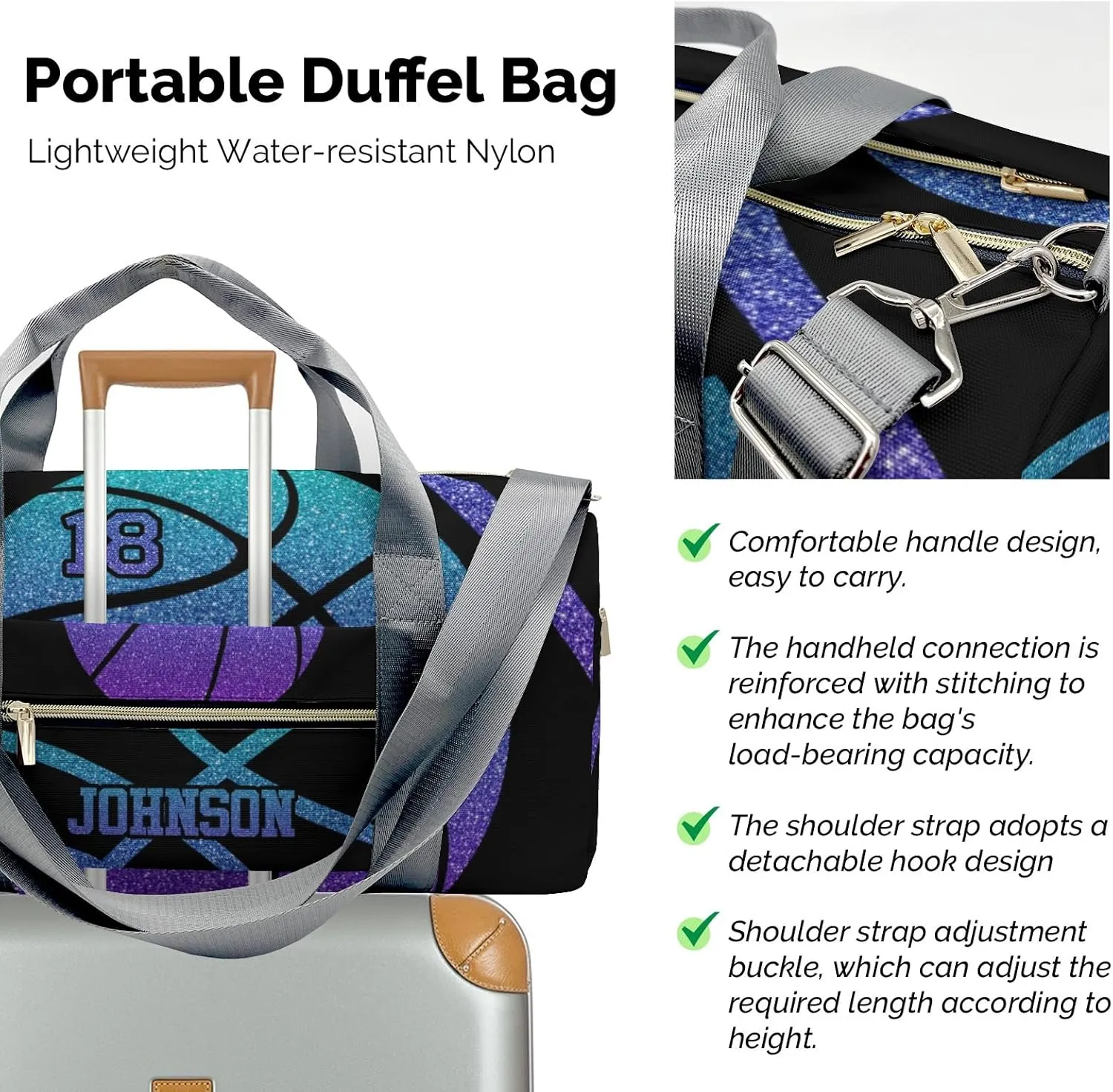 Personalized Gym Bag,Custom Name Basketball Ombre Sport Duffel Bag Weekender Carry On Travel Duffel Bag