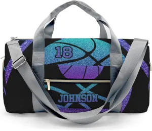 Personalized Gym Bag,Custom Name Basketball Ombre Sport Duffel Bag Weekender Carry On Travel Duffel Bag