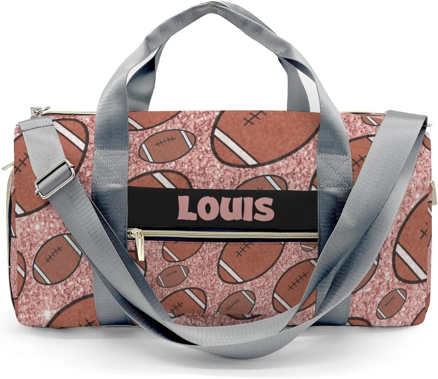 Personalized Gym Bag,Custom Name Football Gliiter Print Pink Rose Sport Duffel Bag Weekender Carry On Travel Duffel Bag