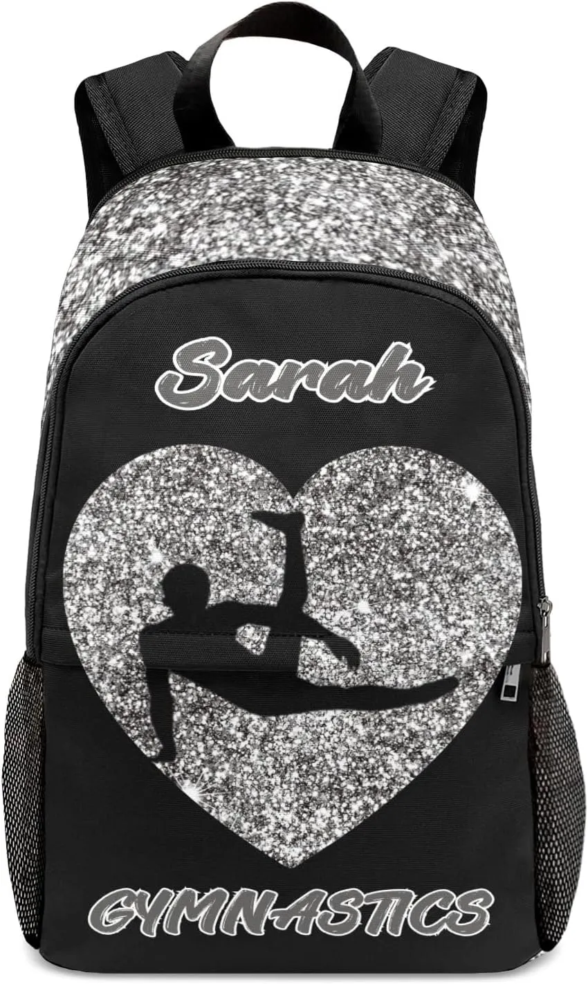 Personalized Gymnastics Man Grey Bling Print Shoulder Bag Backpack Daypack Multifunction Leisure Schoolbag Outdoor Casual Bag with Name Custom