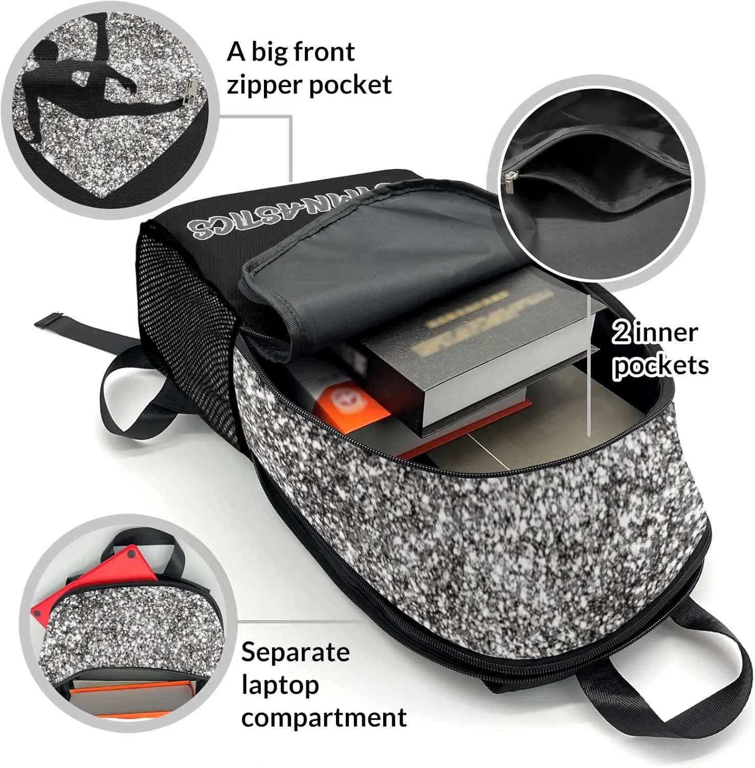 Personalized Gymnastics Man Grey Bling Print Shoulder Bag Backpack Daypack Multifunction Leisure Schoolbag Outdoor Casual Bag with Name Custom