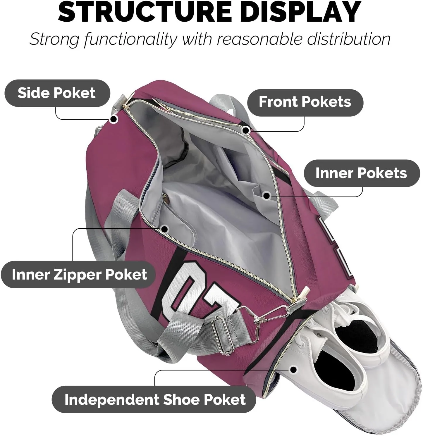 Personalized Hoop it Basketball Red Plum Duffel Bag,Customized Sport Player Travel Bag for Gifts