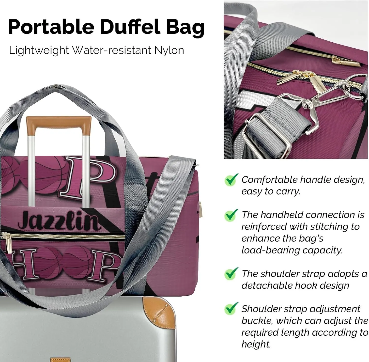 Personalized Hoop it Basketball Red Plum Duffel Bag,Customized Sport Player Travel Bag for Gifts