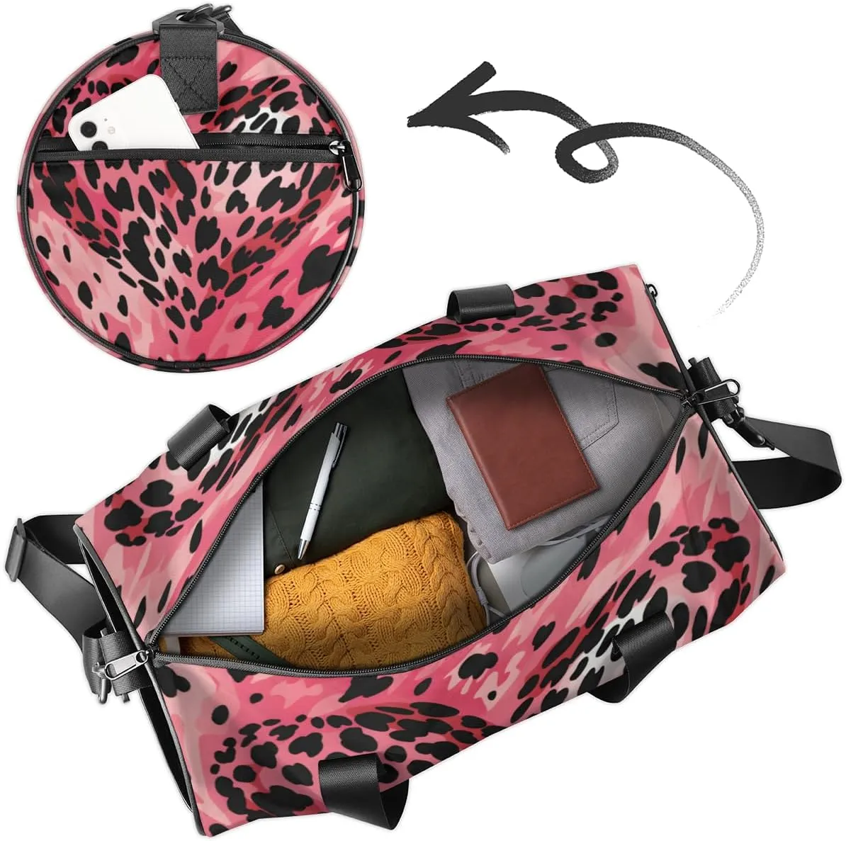 Personalized Leopard Sport Gym Bag, Custom Name Duffel Bags for Men, Waterproof Custom Sport Duffel Bag, Gymnastics Dance, Valentine's Day Heart
