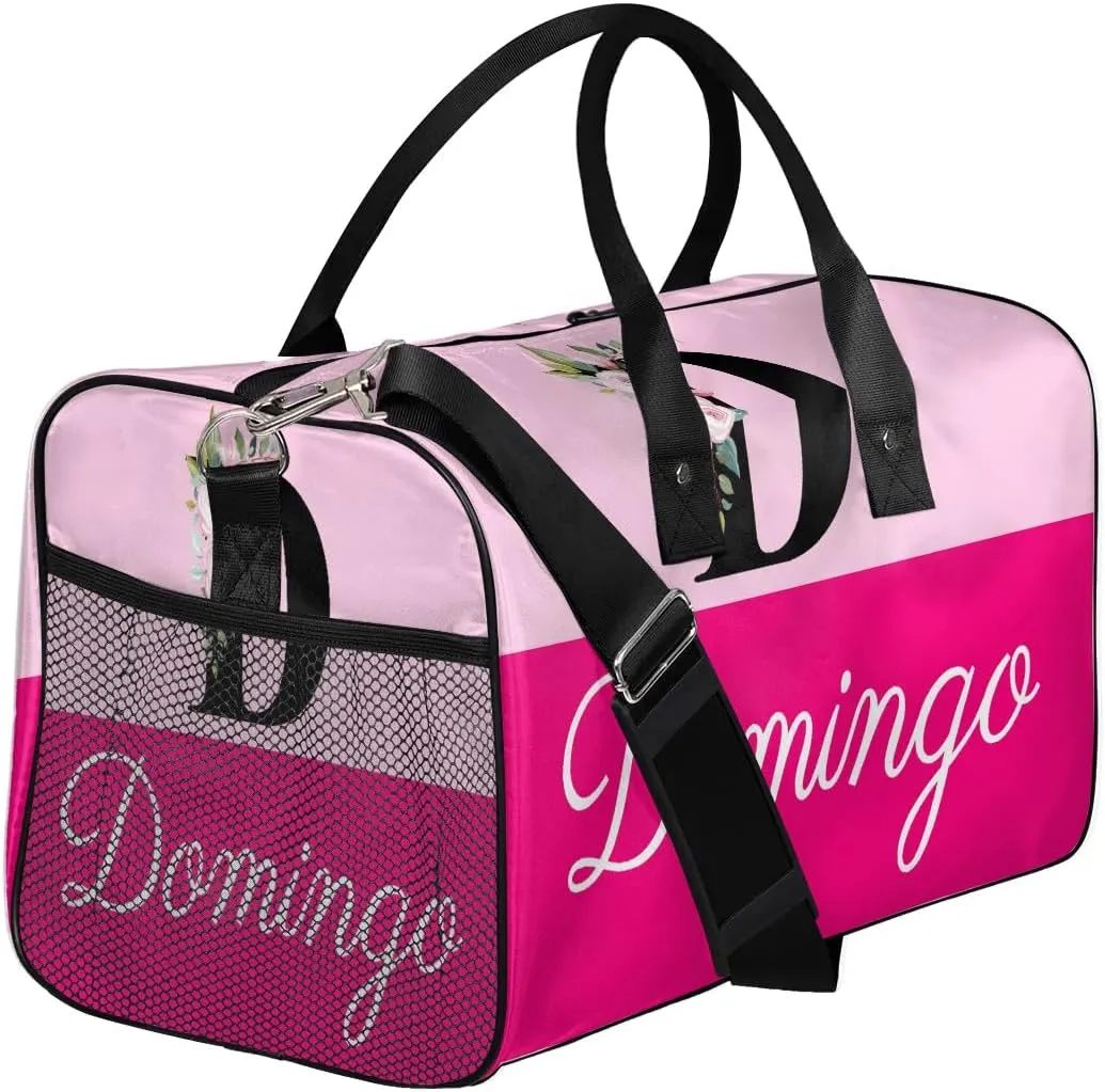 Personalized Monogrammed Duffel Overnight Bag 17.4 inch Custom Name Letter D Floral Initial Gym Sports Bag Carry On Sleepover Bag Travel Weekender Tote Lightweight Shoulder Bag