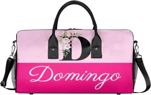Personalized Monogrammed Duffel Overnight Bag 17.4 inch Custom Name Letter D Floral Initial Gym Sports Bag Carry On Sleepover Bag Travel Weekender Tote Lightweight Shoulder Bag