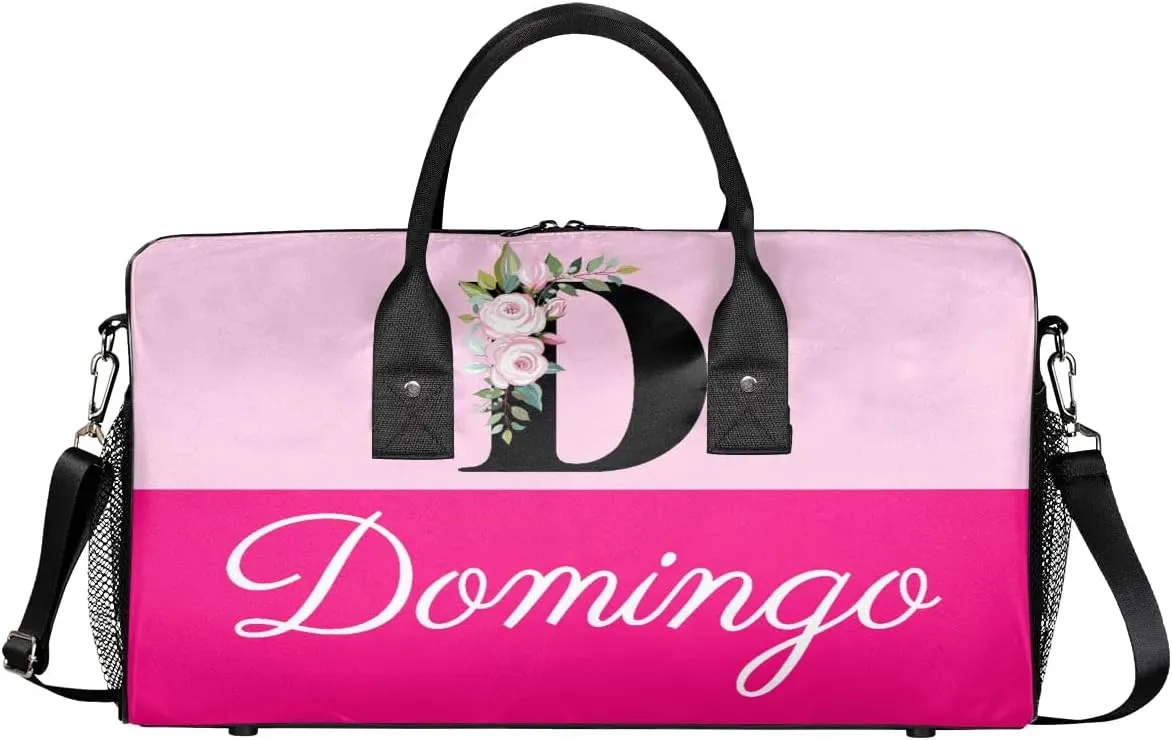 Personalized Monogrammed Duffel Overnight Bag 17.4 inch Custom Name Letter D Floral Initial Gym Sports Bag Carry On Sleepover Bag Travel Weekender Tote Lightweight Shoulder Bag