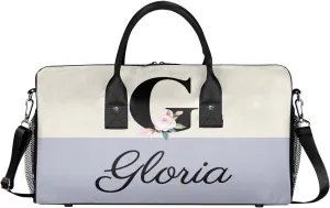 Personalized Monogrammed Duffel Overnight Bag 17.4 inch Custom Name Letter G Floral Initial Gym Sports Bag Carry On Sleepover Bag Travel Weekender Tote Lightweight Shoulder Bag
