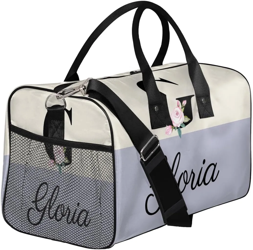 Personalized Monogrammed Duffel Overnight Bag 17.4 inch Custom Name Letter G Floral Initial Gym Sports Bag Carry On Sleepover Bag Travel Weekender Tote Lightweight Shoulder Bag